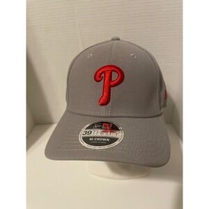 New Era Philadelphia Phillies 39THIRTY Gray Red M-Crown Hat L/XL 60772538 New